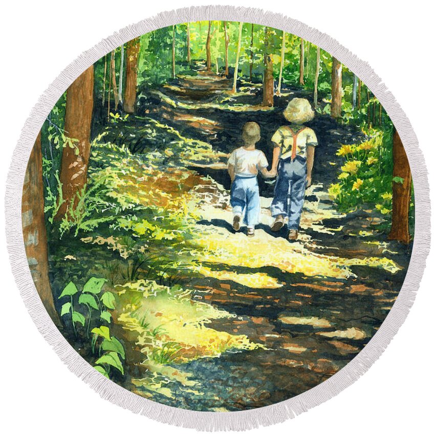 Watercolor Trees Round Beach Towel featuring the painting Innocence and Promise by Barbara Jewell