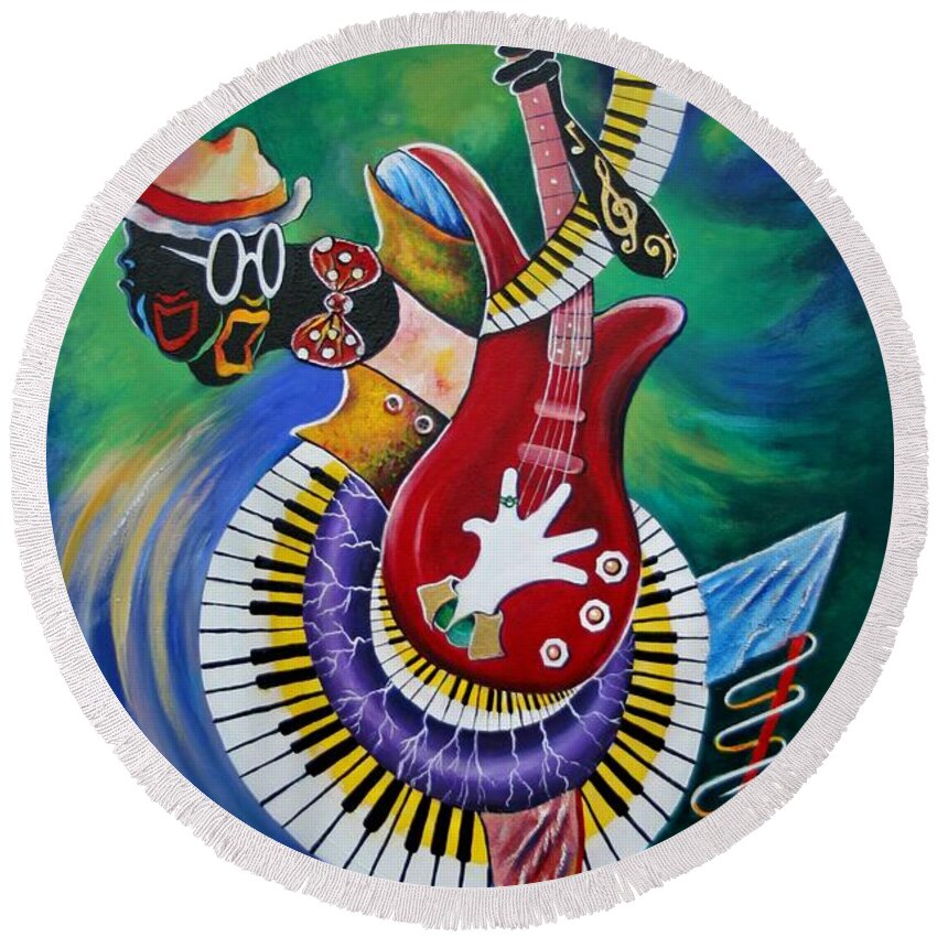 Guitar Round Beach Towel featuring the painting Inside My Music V by Arthur Covington