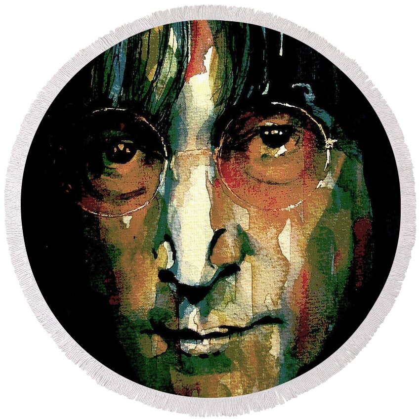 John Lennon Round Beach Towel featuring the painting Instant Karma by Paul Lovering