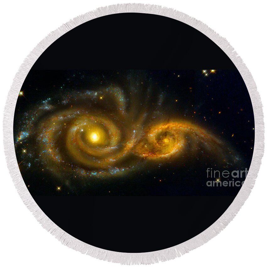 Interacting Round Beach Towel featuring the photograph Interacting Spiral Galaxies NGC 2207 and IC 2163 by Nicholas Burningham