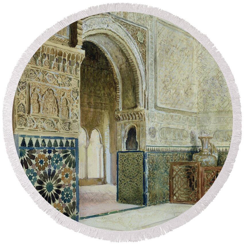 Tiles Round Beach Towel featuring the drawing Interior Of The Alhambra by French School