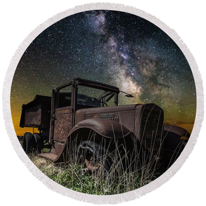 Vintage Truck Round Beach Towel featuring the photograph International Milky Way by Aaron J Groen