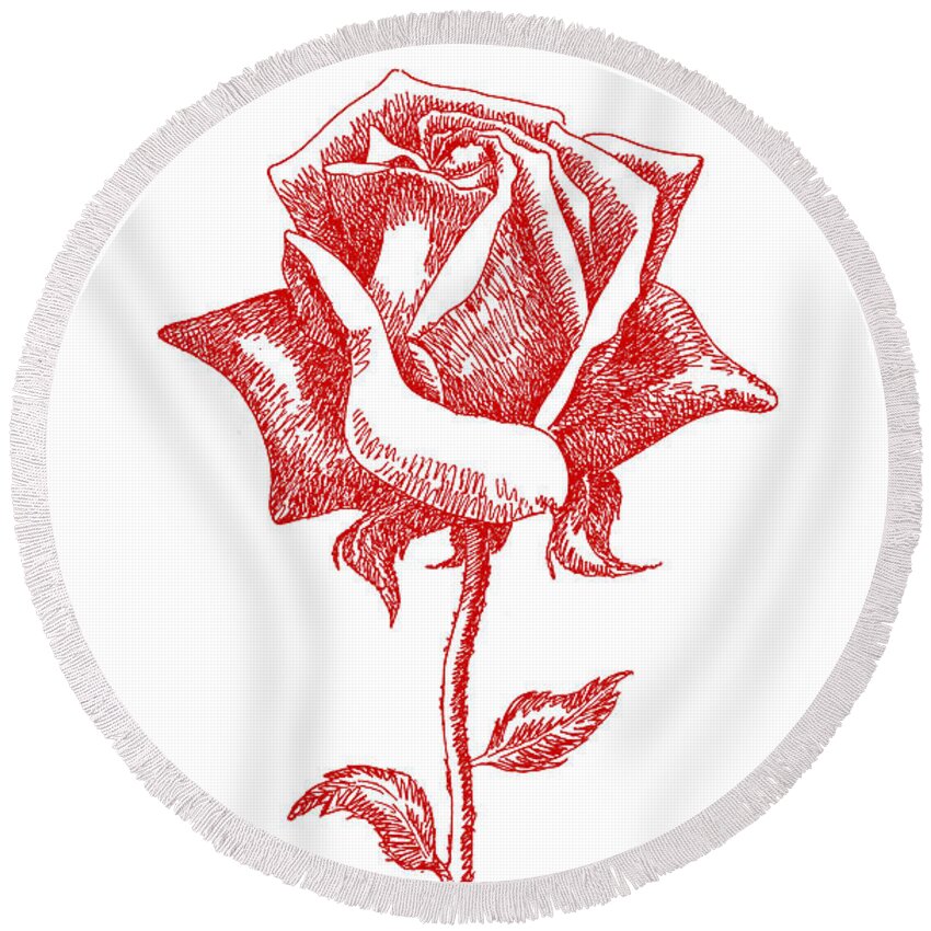 Rose Round Beach Towel featuring the drawing iPhone-Case-Flower-Rose2 by Gordon Punt
