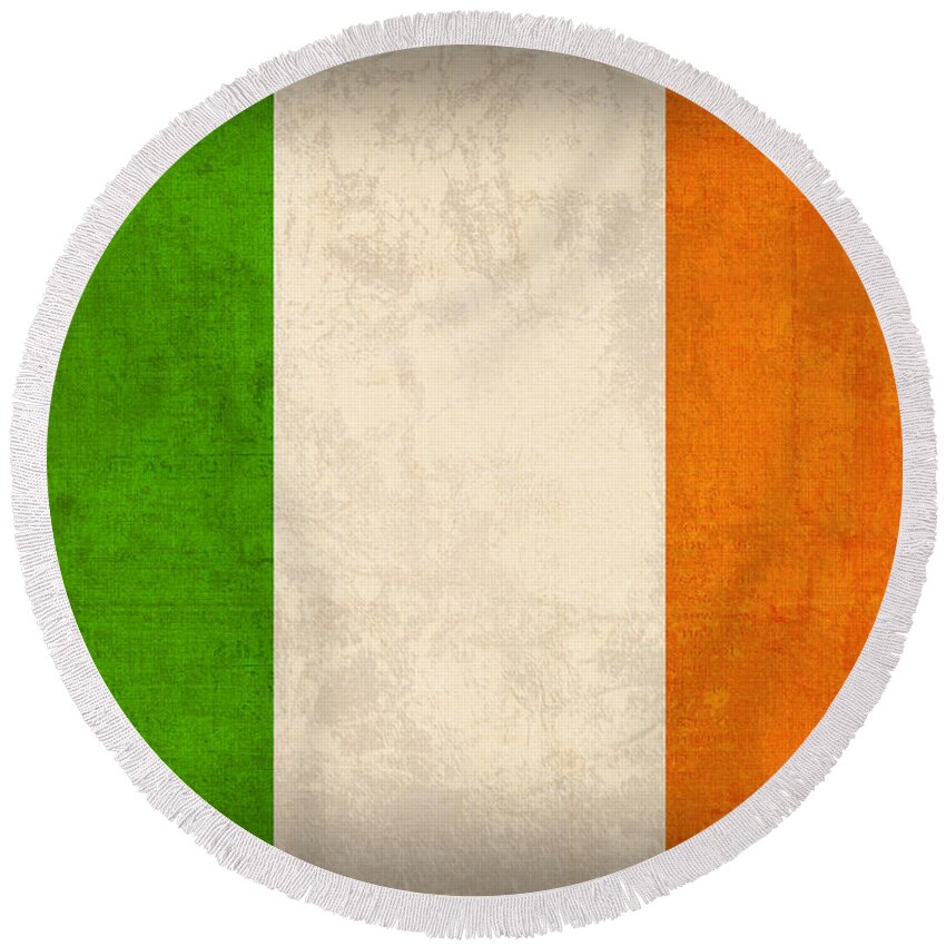 Ireland Flag Vintage Distressed Finish Dublin Irish Green Europe Luck Round Beach Towel featuring the mixed media Ireland Flag Vintage Distressed Finish by Design Turnpike
