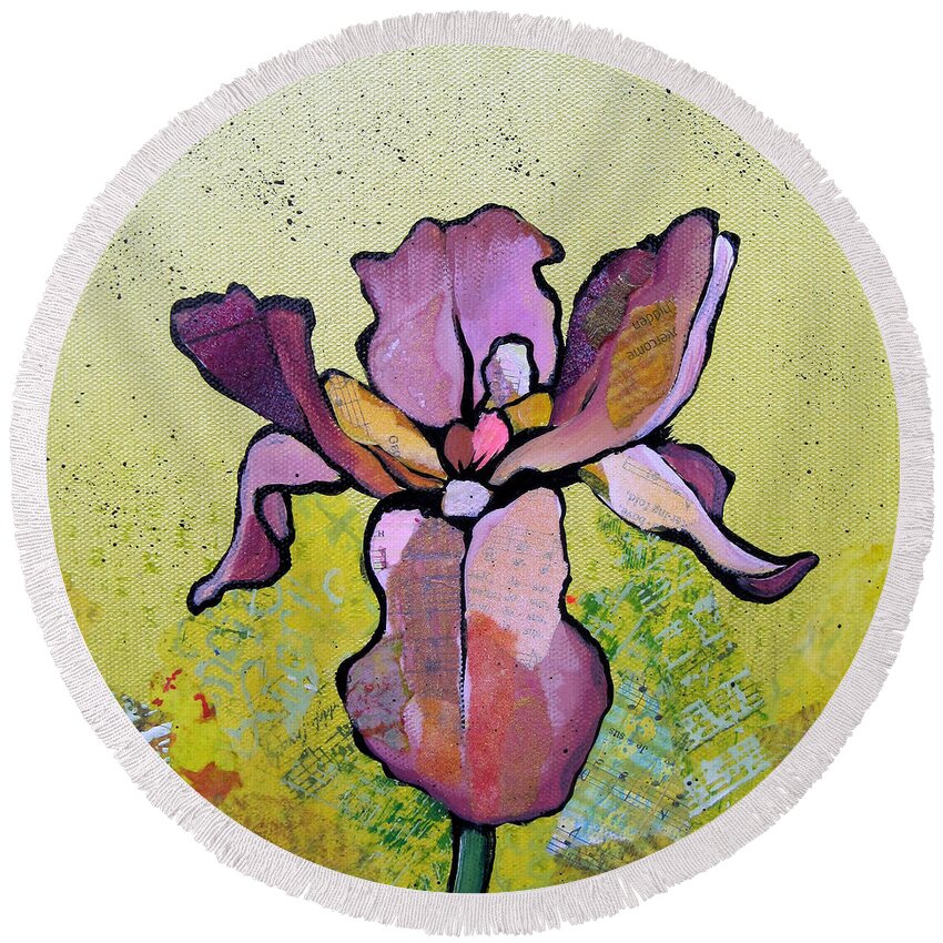 Flower Round Beach Towel featuring the painting Iris II by Shadia Derbyshire