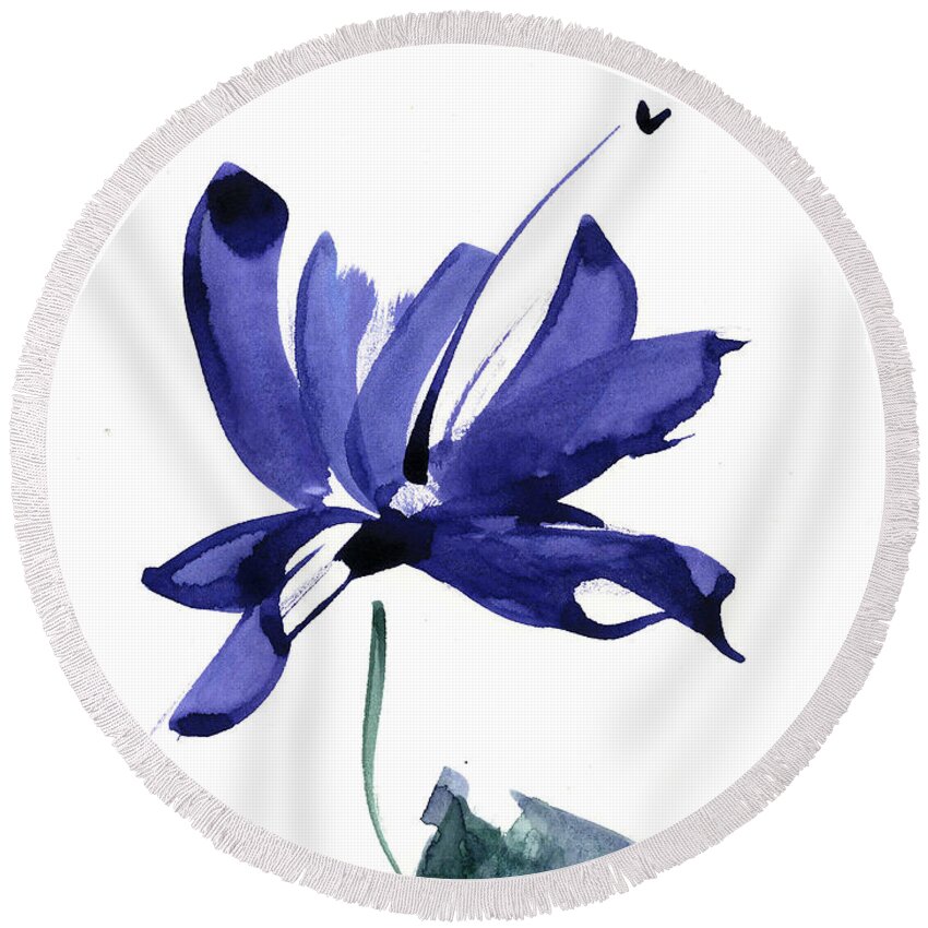 Flower Round Beach Towel featuring the painting Iris in the Greenery Watercolor by Frank Bright