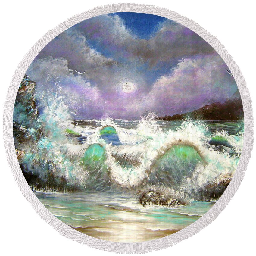 Waves Round Beach Towel featuring the painting Irresistible Force by Bella Apollonia