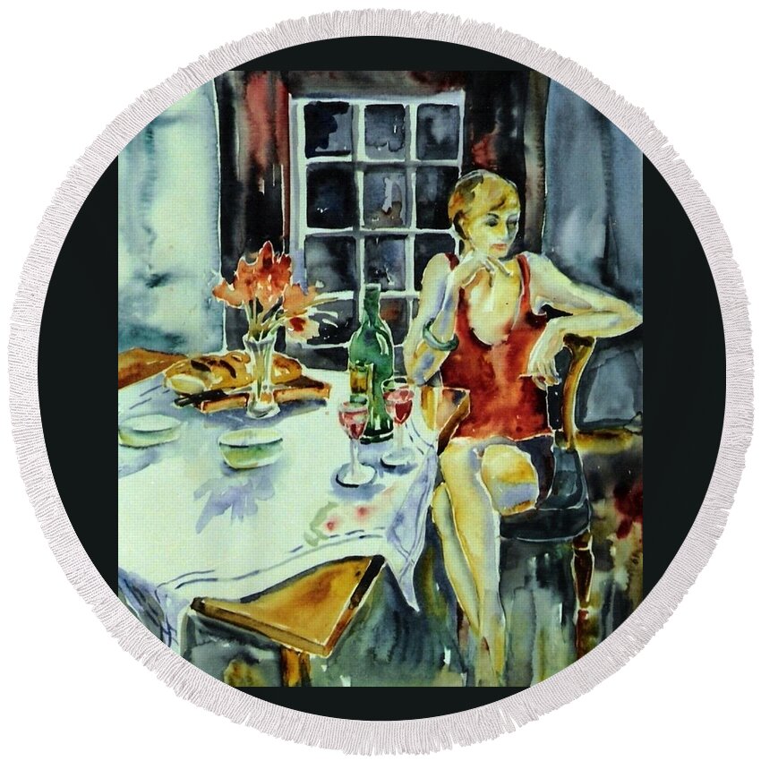 Woman Round Beach Towel featuring the painting Isabelle from Paris -  by Trudi Doyle