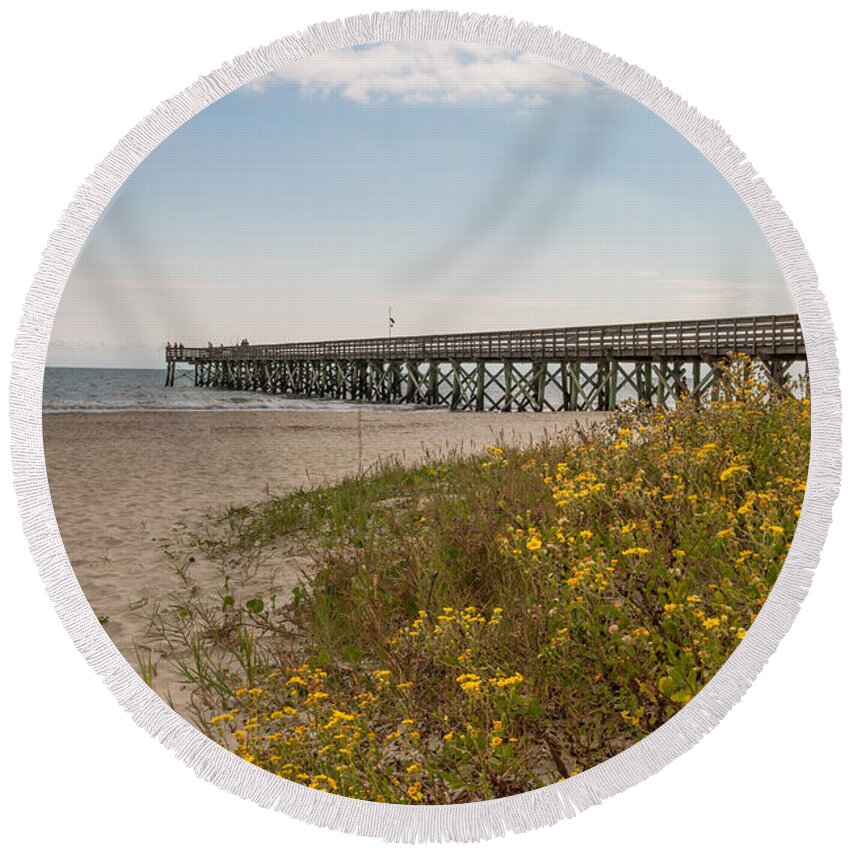 Isle Of Palms Round Beach Towel featuring the photograph Isle of Palms Pier by Dale Powell