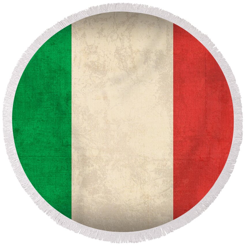 Italy Flag Vintage Distressed Finish Rome Italian Europe Venice Round Beach Towel featuring the mixed media Italy Flag Vintage Distressed Finish by Design Turnpike