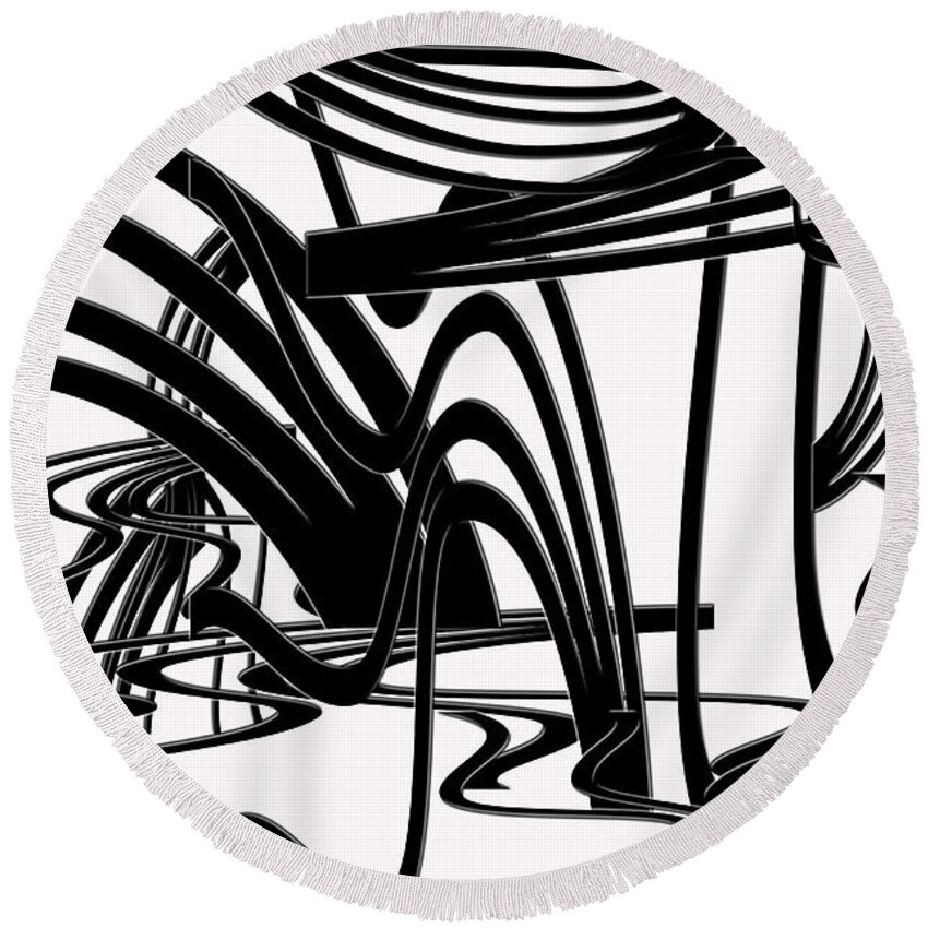 Black And White Round Beach Towel featuring the painting It's Either Black or White... by Tanya Tanski