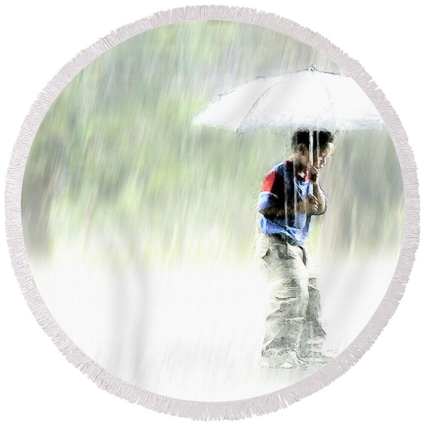 Children Round Beach Towel featuring the photograph It's Raining Outside by Heiko Koehrer-Wagner
