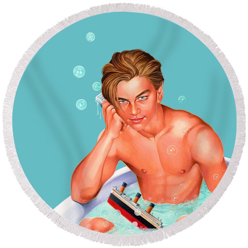 Leonardo Dicaprio Round Beach Towel featuring the mixed media It's Titanic by Steven Stines