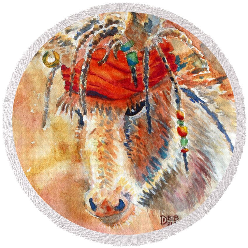 Burro Round Beach Towel featuring the painting Jack Jr. Burro - donkey by Deb Harclerode