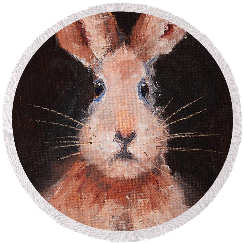 Rabbit Round Beach Towel featuring the painting Jack Rabbit by Nancy Merkle
