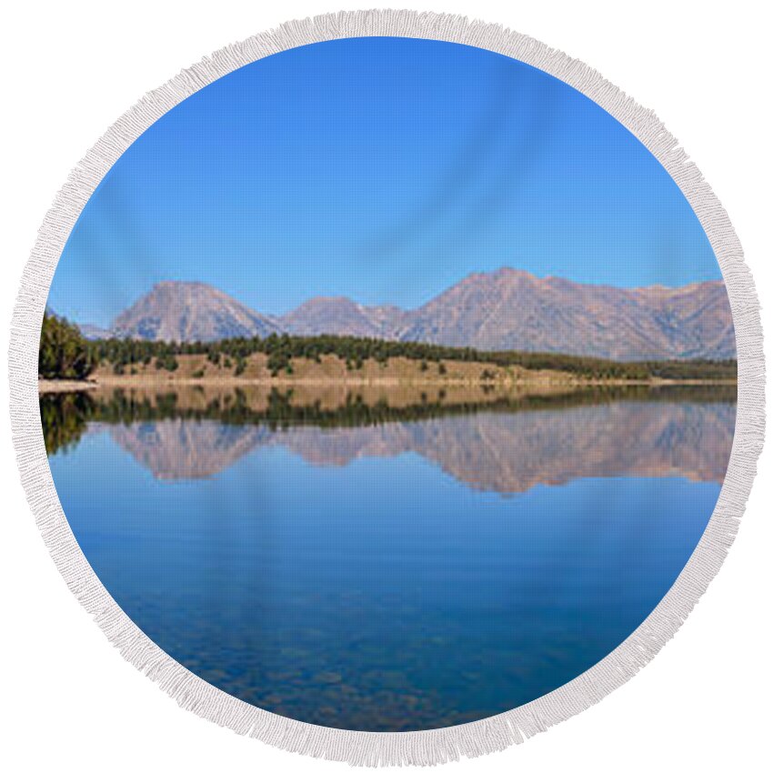 Tetons Round Beach Towel featuring the photograph Jackson Lake Reflections by Greg Norrell