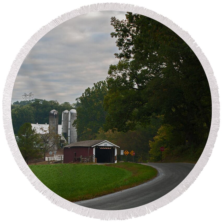 Jackson's Sawmill Covered Bridge Round Beach Towel featuring the photograph Jackson's Sawmill Covered Bridge by Michael Porchik