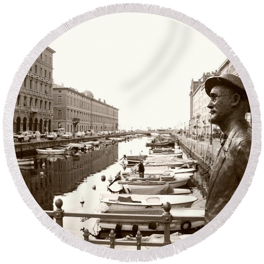Adriatic Round Beach Towel featuring the photograph James Joyce in Trieste by Ulrich Kunst And Bettina Scheidulin