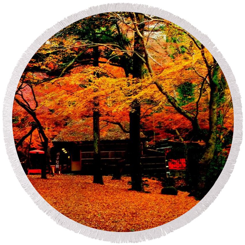 Autumn Round Beach Towel featuring the photograph Japan autumn fantacy by Kumiko Mayer