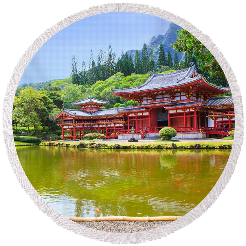 Ancient Round Beach Towel featuring the photograph Japanese ByodoIn Temple by Ami Parikh