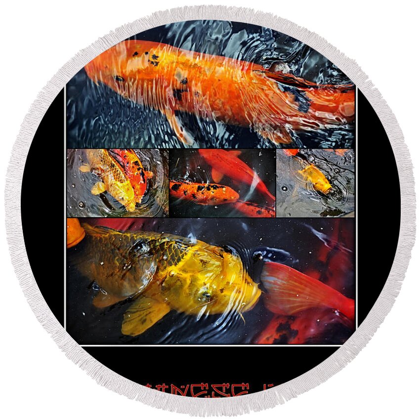 Photography Round Beach Towel featuring the photograph Japanese Koi by Kaye Menner