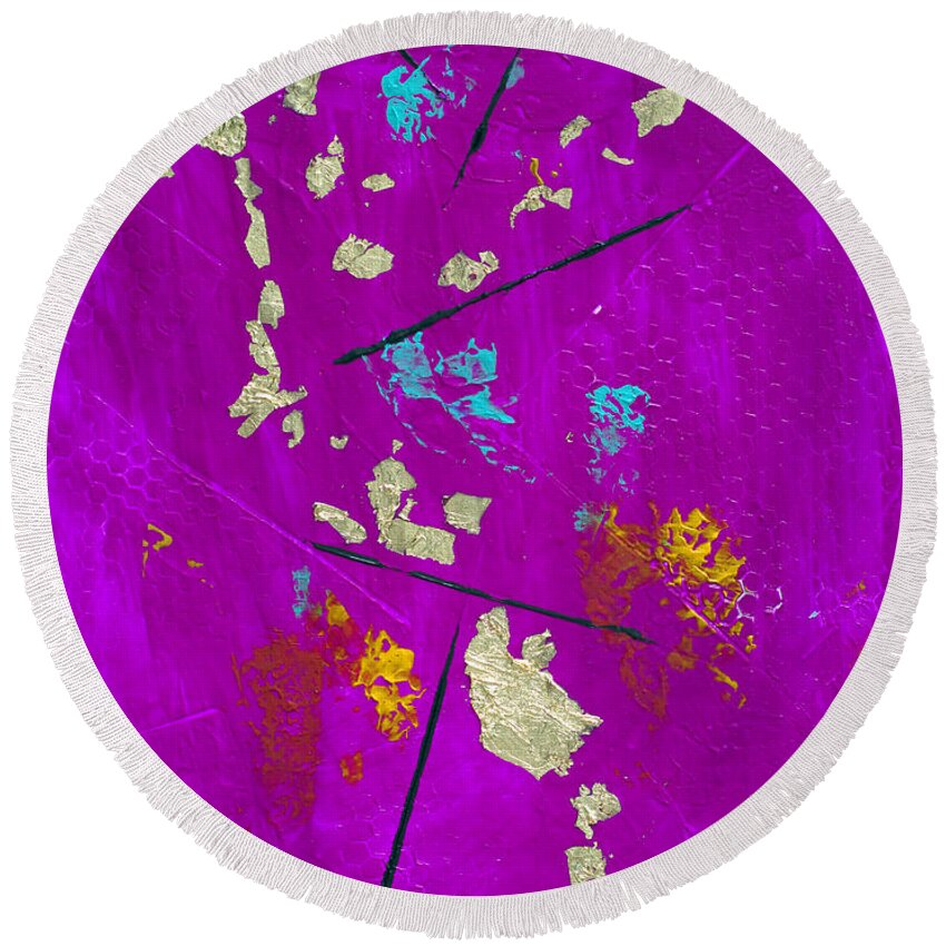 Japanese Round Beach Towel featuring the painting Japanese Tea Garden by Donna Blackhall