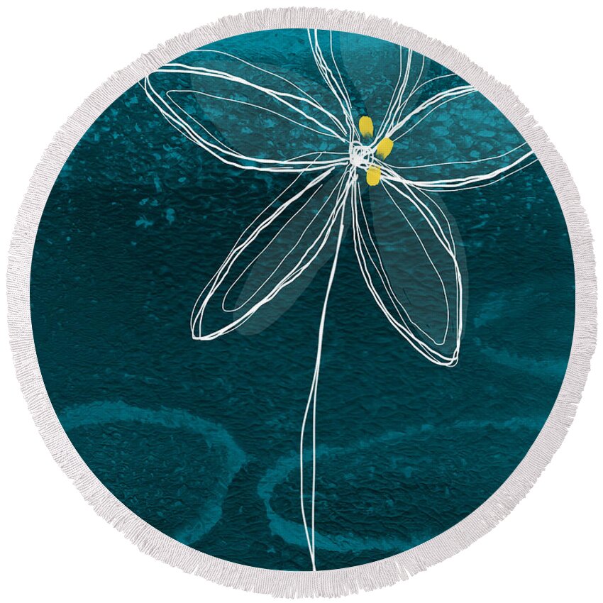 Abstract Round Beach Towel featuring the painting Jasmine Flower by Linda Woods
