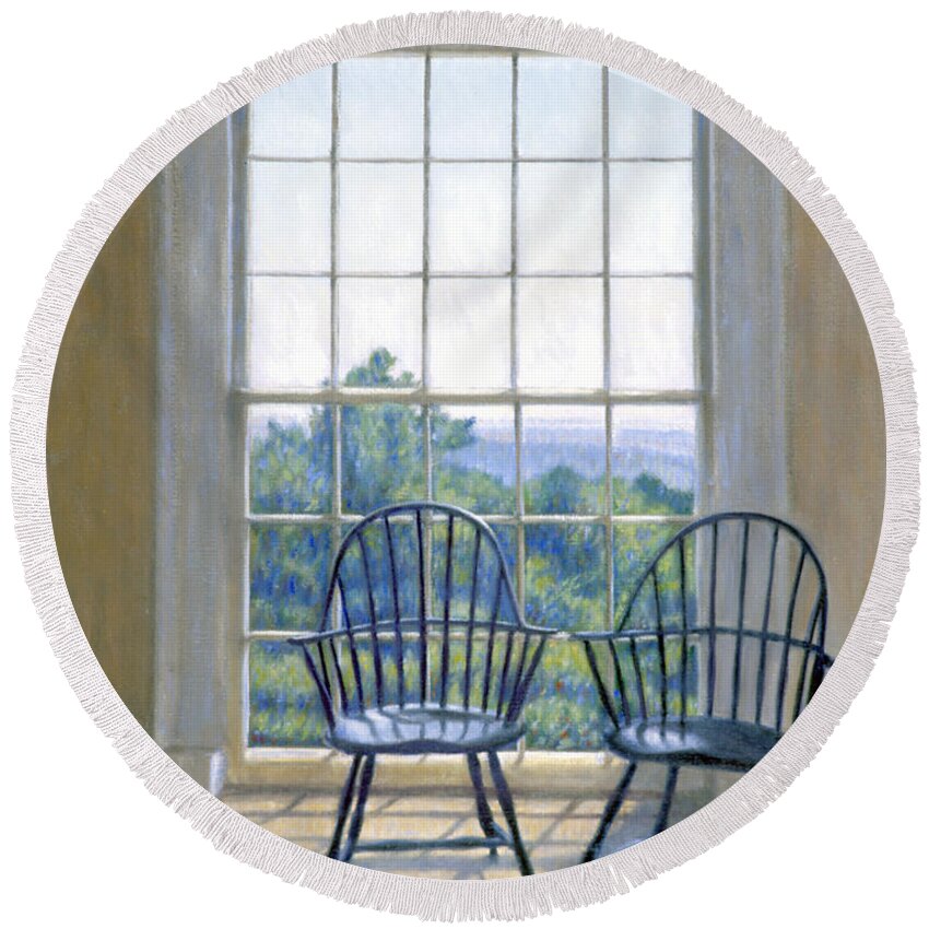 Thomas Round Beach Towel featuring the painting Jefferson and a Friend at Monticello by Candace Lovely
