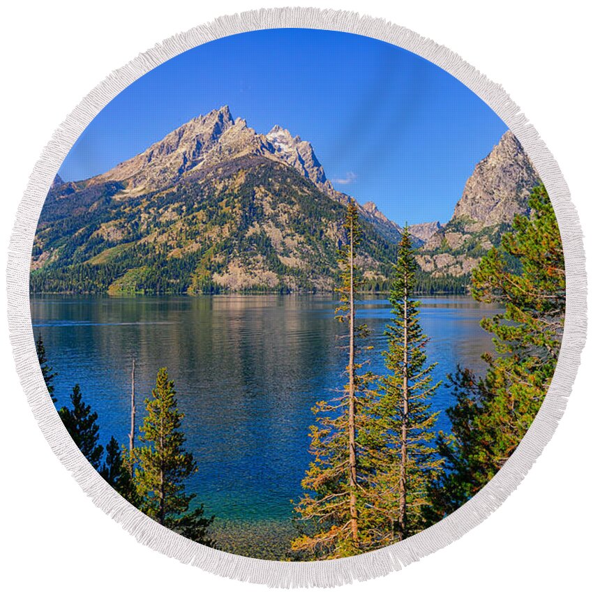 Jenny Lake Round Beach Towel featuring the photograph Jenny Lake Overlook by Greg Norrell