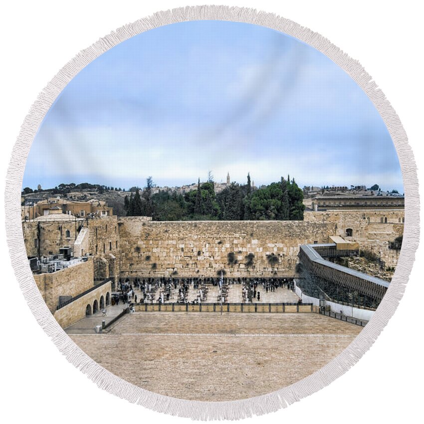 Jerusalem Round Beach Towel featuring the photograph The Timeless Beauty of Jerusalem - A City of Faith, History, and Endless Wonder by Ron Shoshani