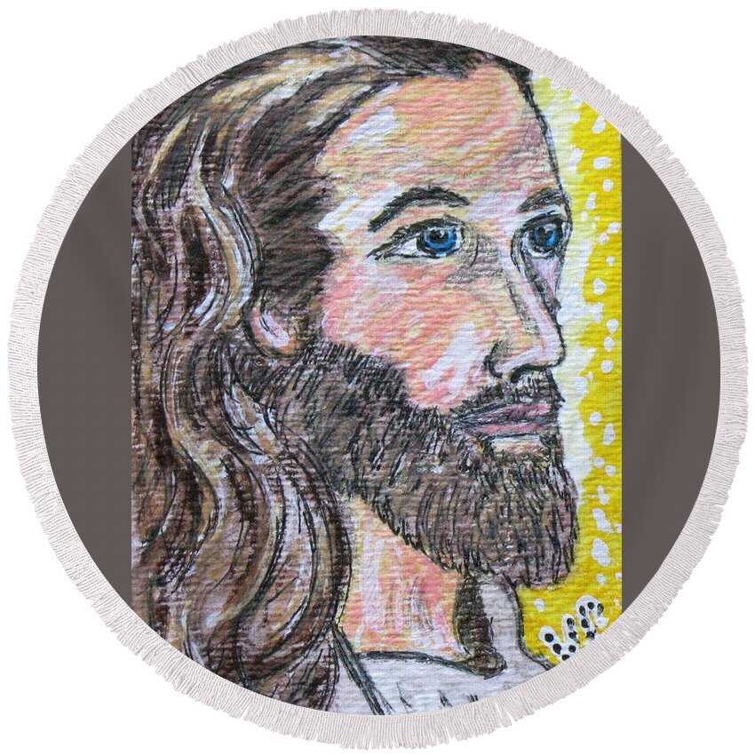 Jesus Christ Round Beach Towel featuring the painting Jesus Christ by Kathy Marrs Chandler