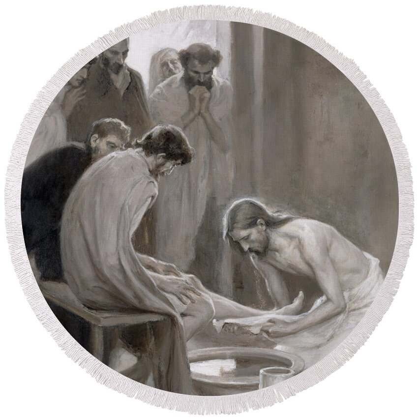 Disciple Round Beach Towel featuring the painting Jesus Washing the Feet of his Disciples by Albert Gustaf Aristides Edelfelt