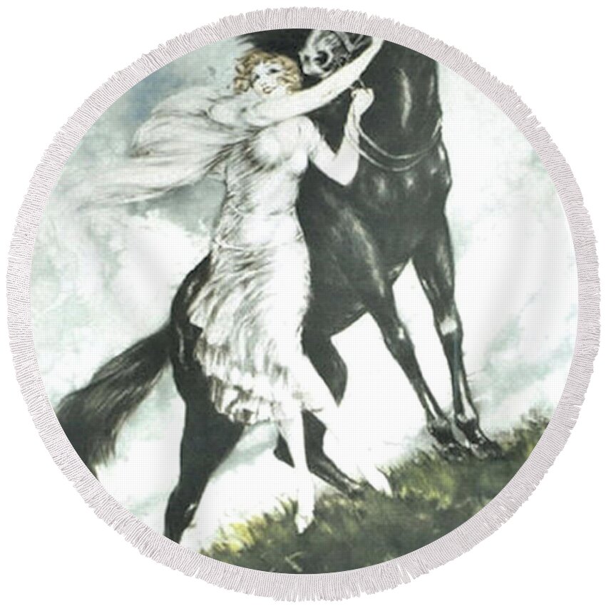 Louis Icart Round Beach Towel featuring the painting Jeunesse by Louis Icart