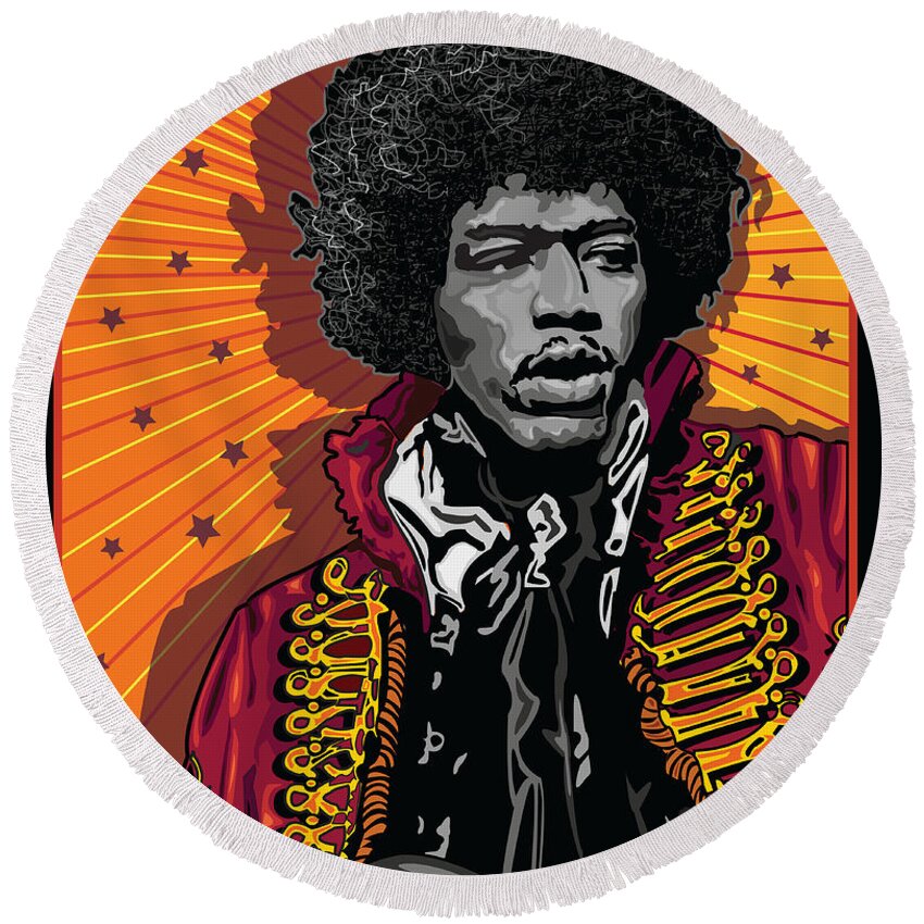  Jimi Hendrix Round Beach Towel featuring the digital art Jimi Hendrix Electric Guitarist Singer by Larry Butterworth