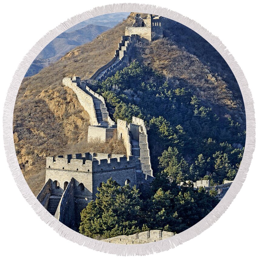 great Wall Round Beach Towel featuring the photograph Jinshanling Section of the Great Wall of China by Brendan Reals