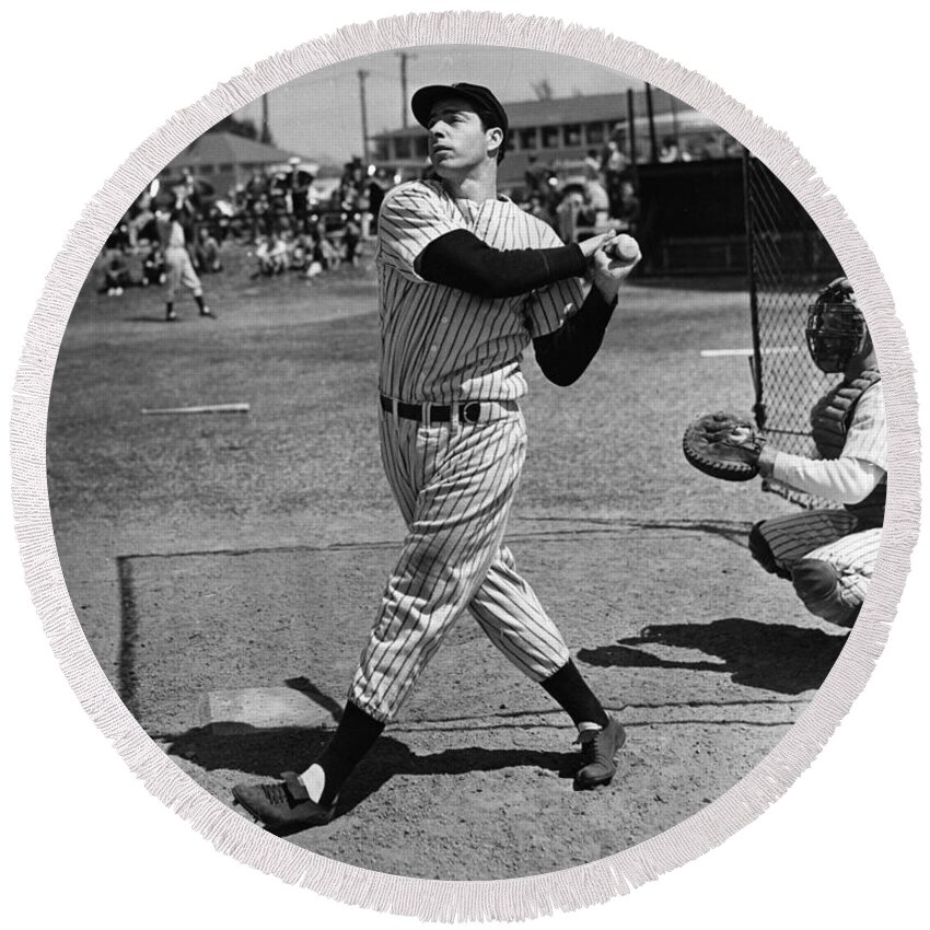 Joe Round Beach Towel featuring the photograph Joe DiMaggio hits a belter by Gianfranco Weiss
