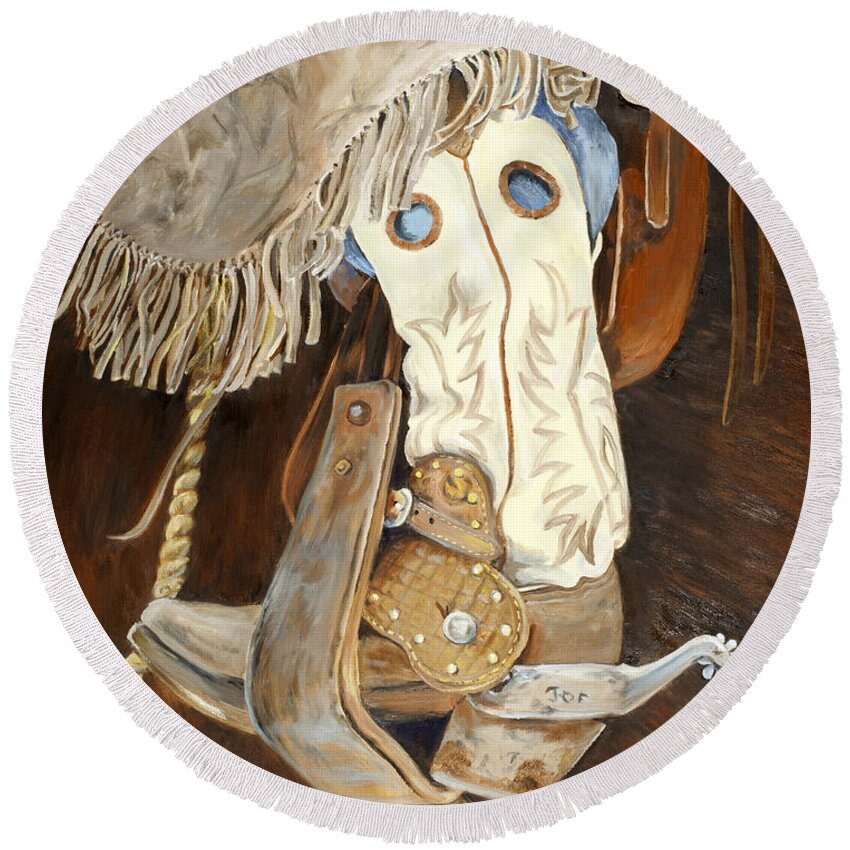 Close Up Round Beach Towel featuring the painting Joe's Boot by Page Holland