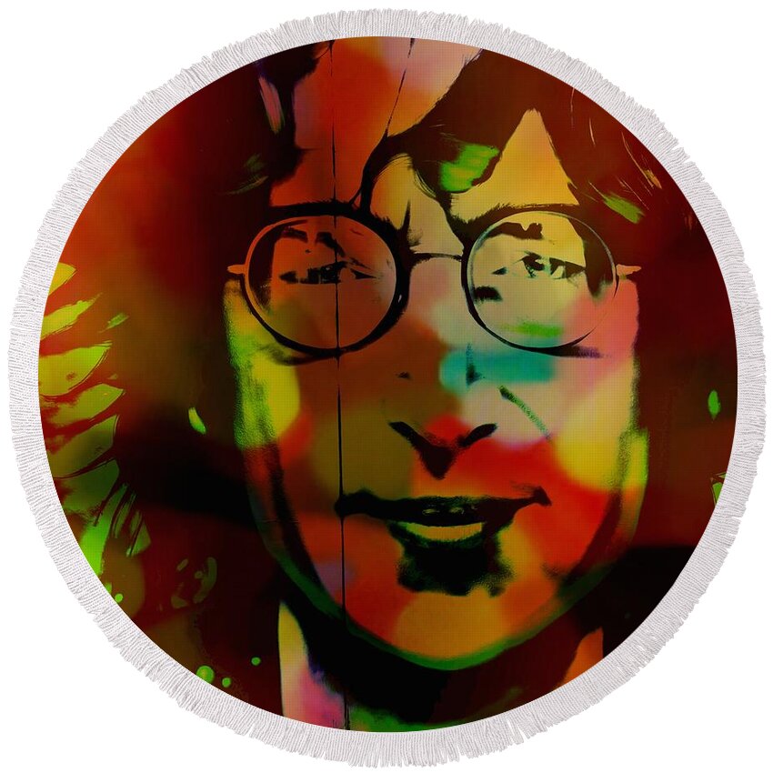 Mark J Dunn Round Beach Towel featuring the photograph John Lennon by Mark J Dunn