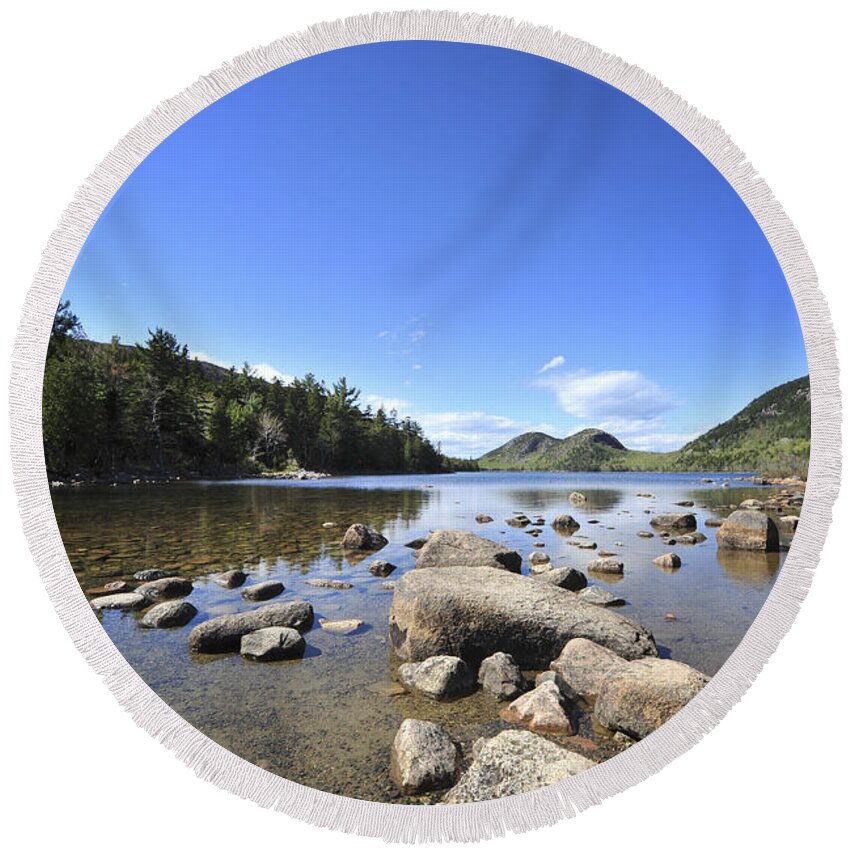 Jordan Pond Round Beach Towel featuring the photograph Jordan Pond by Terry DeLuco