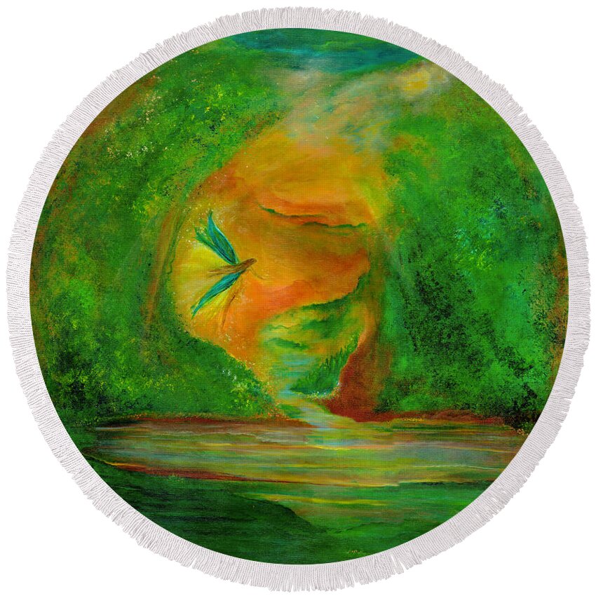 Luminous Art Round Beach Towel featuring the painting Journey by Lily Nava-Nicholson