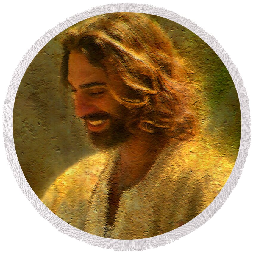 #faaAdWordsBest Round Beach Towel featuring the painting Joy of the Lord by Greg Olsen