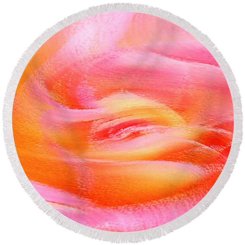 Floral Abstract Round Beach Towel featuring the photograph Joy - Rose by Ben and Raisa Gertsberg