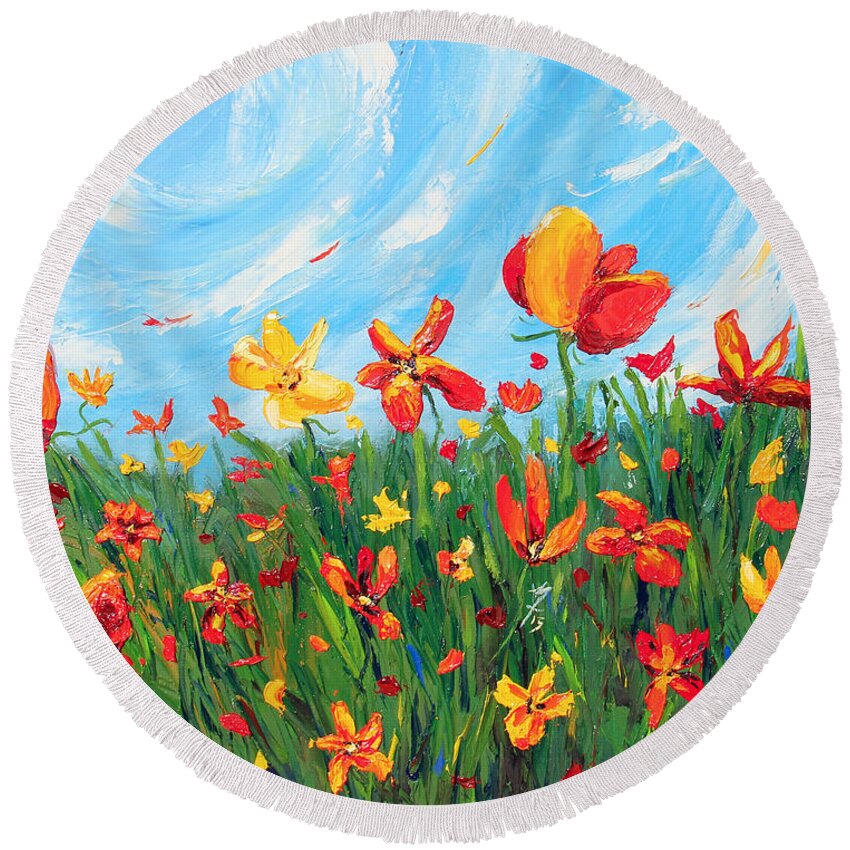 Flowers Round Beach Towel featuring the painting Joyful Morning by Meaghan Troup