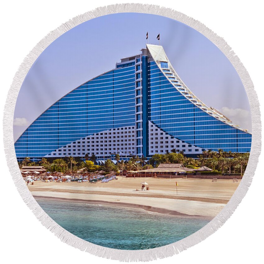 U.a.e. Round Beach Towel featuring the photograph Jumeirah Beach Hotel, Dubai by Bill Bachmann