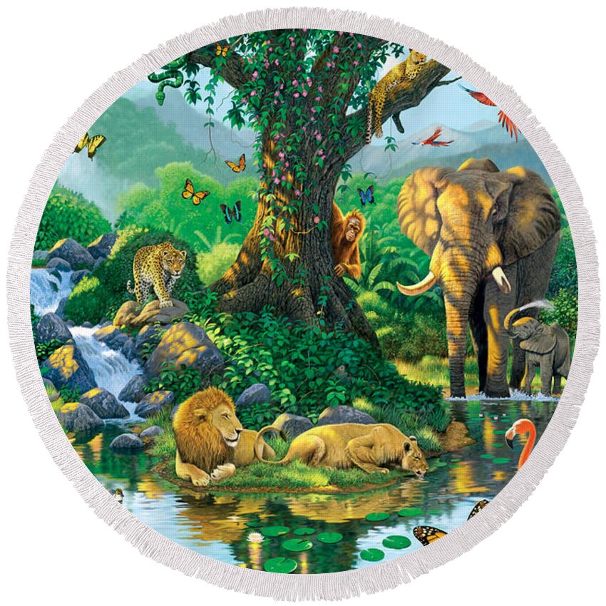 Animal Round Beach Towel featuring the photograph Jungle Harmony by MGL Meiklejohn Graphics Licensing