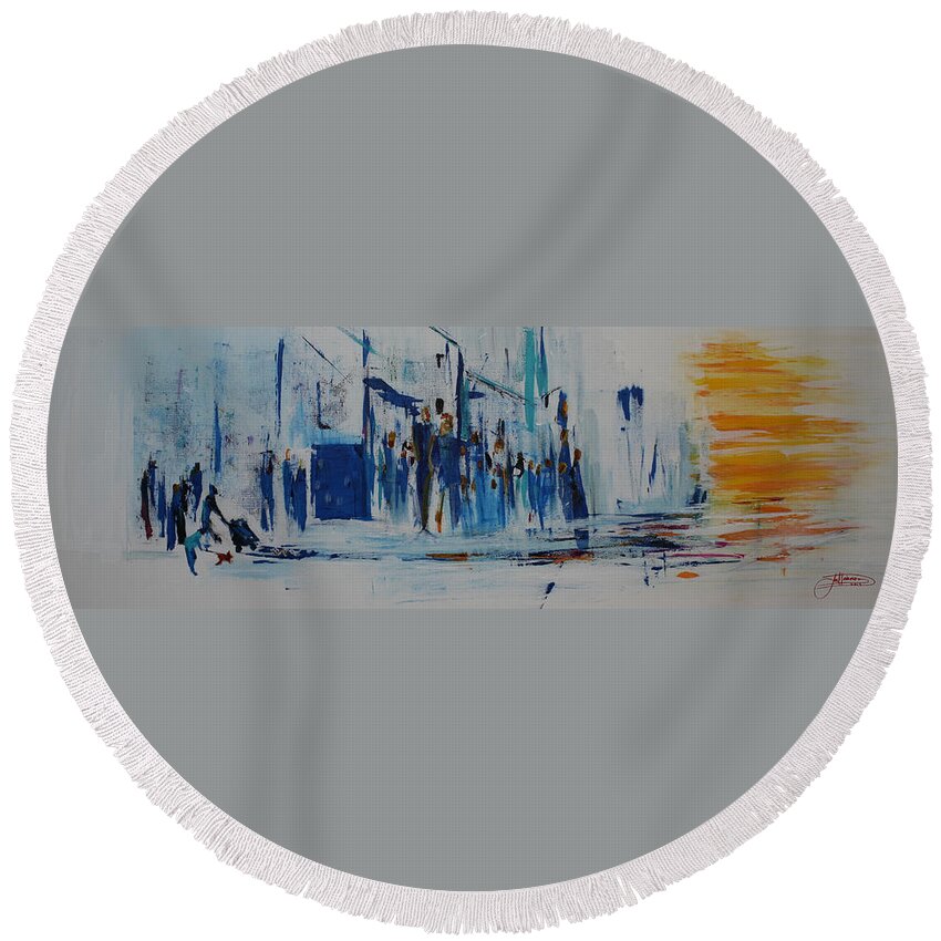 Prints Round Beach Towel featuring the painting Just Another Day In New York City by Jack Diamond