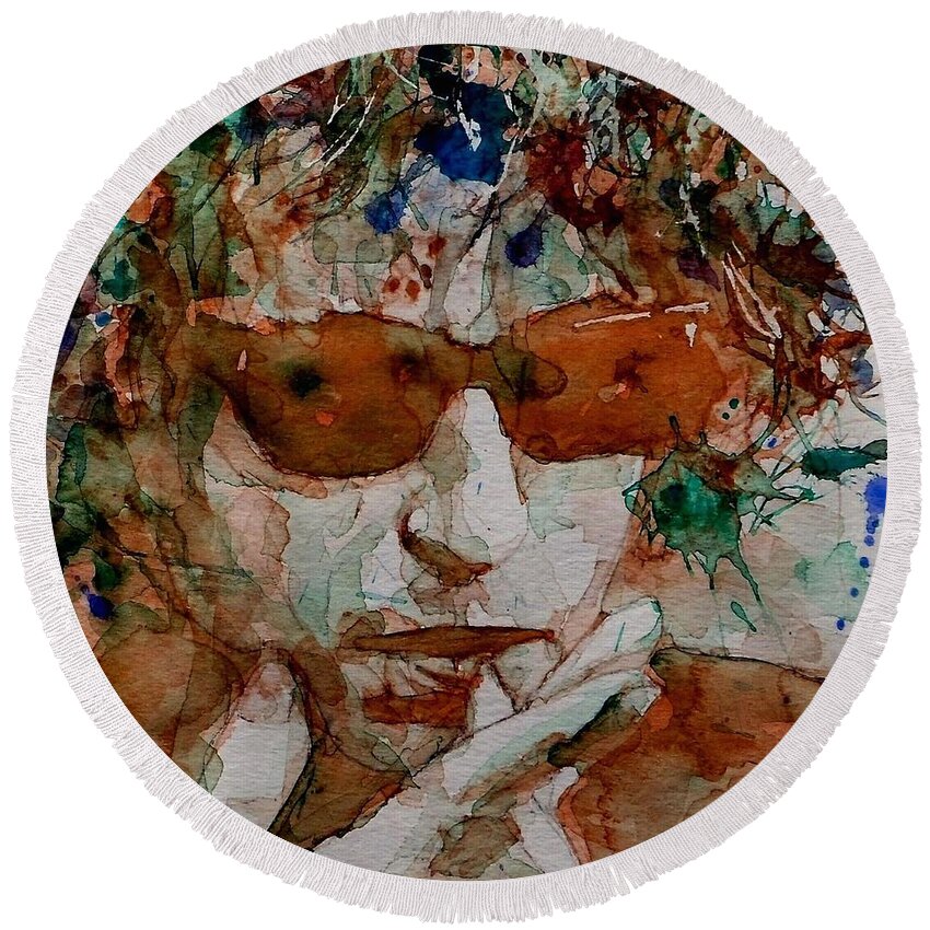 Bob Dylan Round Beach Towel featuring the painting Just Like A Woman by Paul Lovering