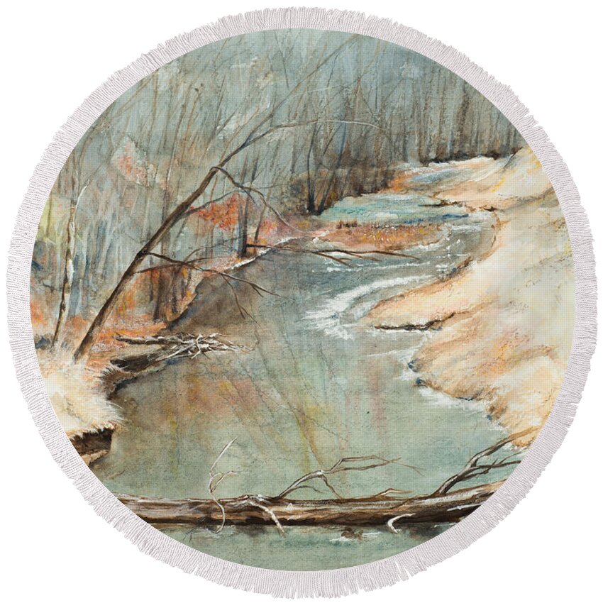 Landscape Round Beach Towel featuring the painting Just Resting by Lee Beuther