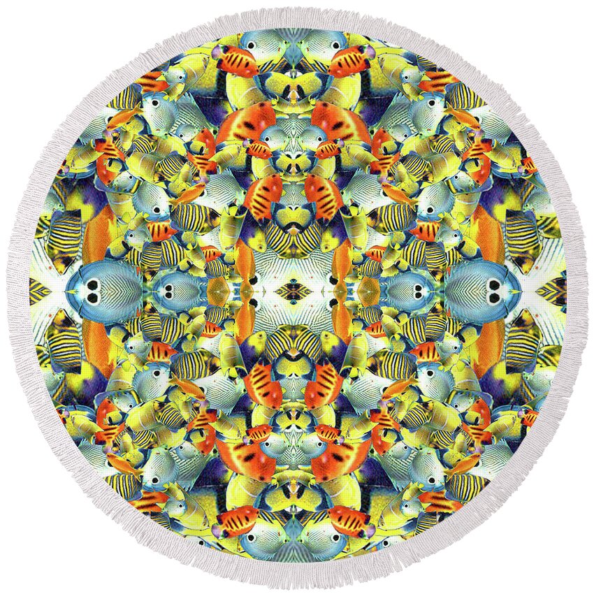 Kaleidoscope Round Beach Towel featuring the photograph Kaleidoscope Fish Tile by Robyn Parker