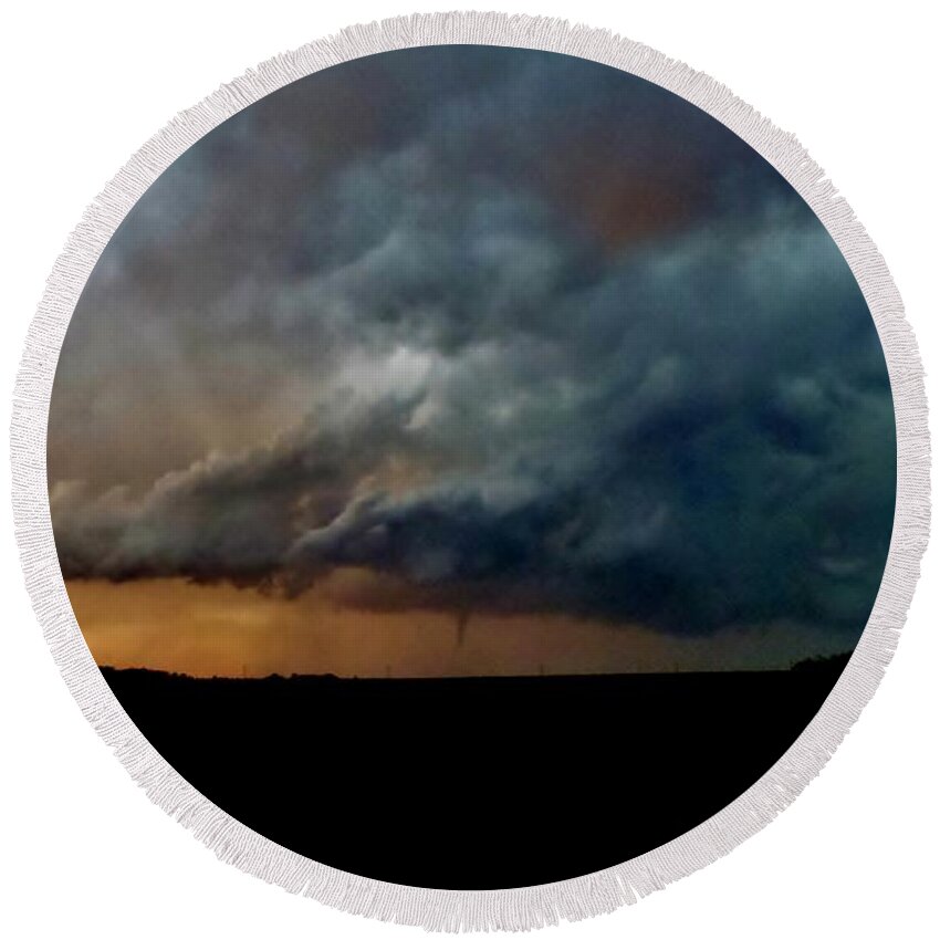 Tornado Round Beach Towel featuring the photograph Kansas Tornado at Sunset by Ed Sweeney